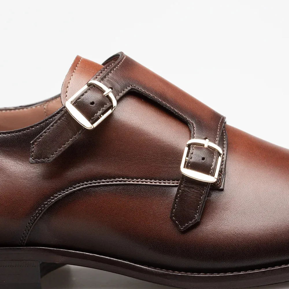Mezlan Mens Chocolate Brown Cap Toe Double Monk Strap Leather Dress Shoes