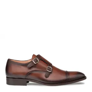 Mezlan Mens Chocolate Brown Cap Toe Double Monk Strap Leather Dress Shoes