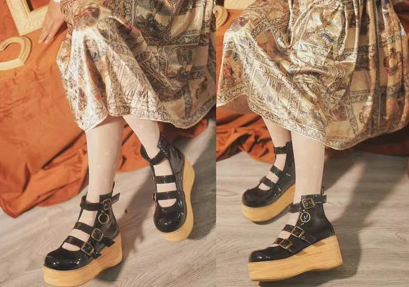 MODO~Retro Lolita Platform Shoes Round Toe Thick Sole