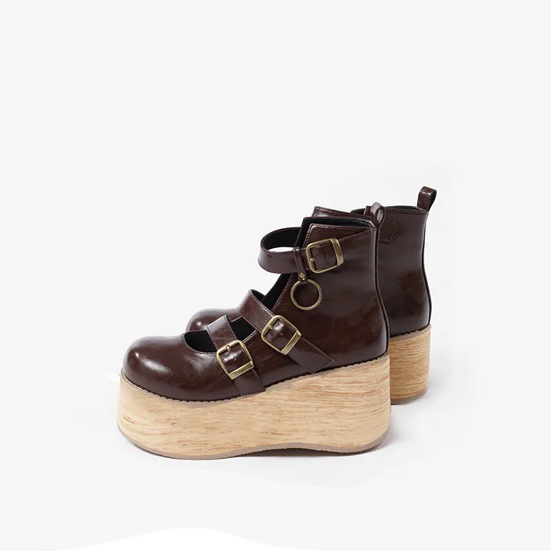 MODO~Retro Lolita Platform Shoes Round Toe Thick Sole