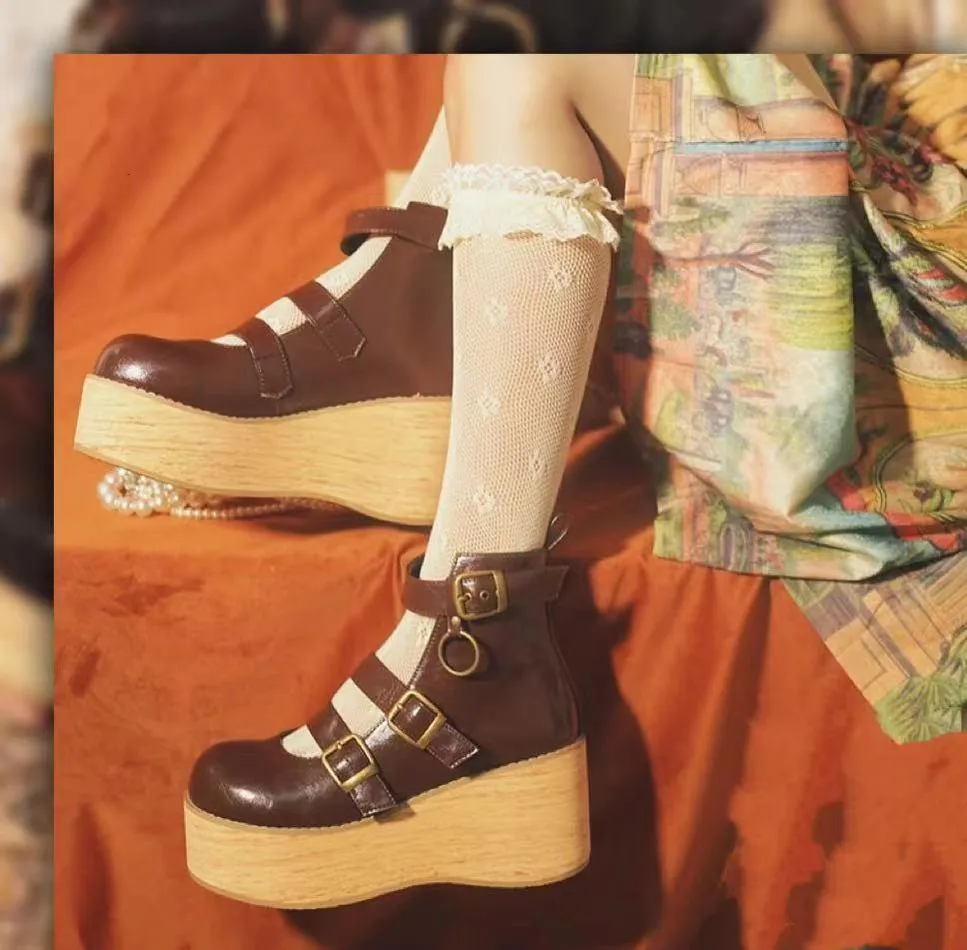 MODO~Retro Lolita Platform Shoes Round Toe Thick Sole