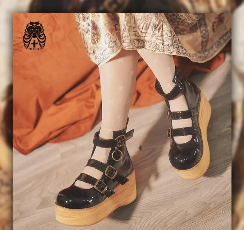 MODO~Retro Lolita Platform Shoes Round Toe Thick Sole