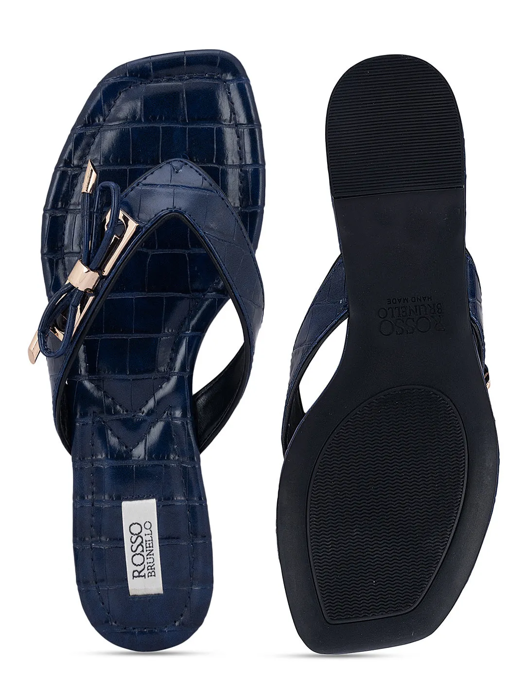 Navy Croco Textured Flats