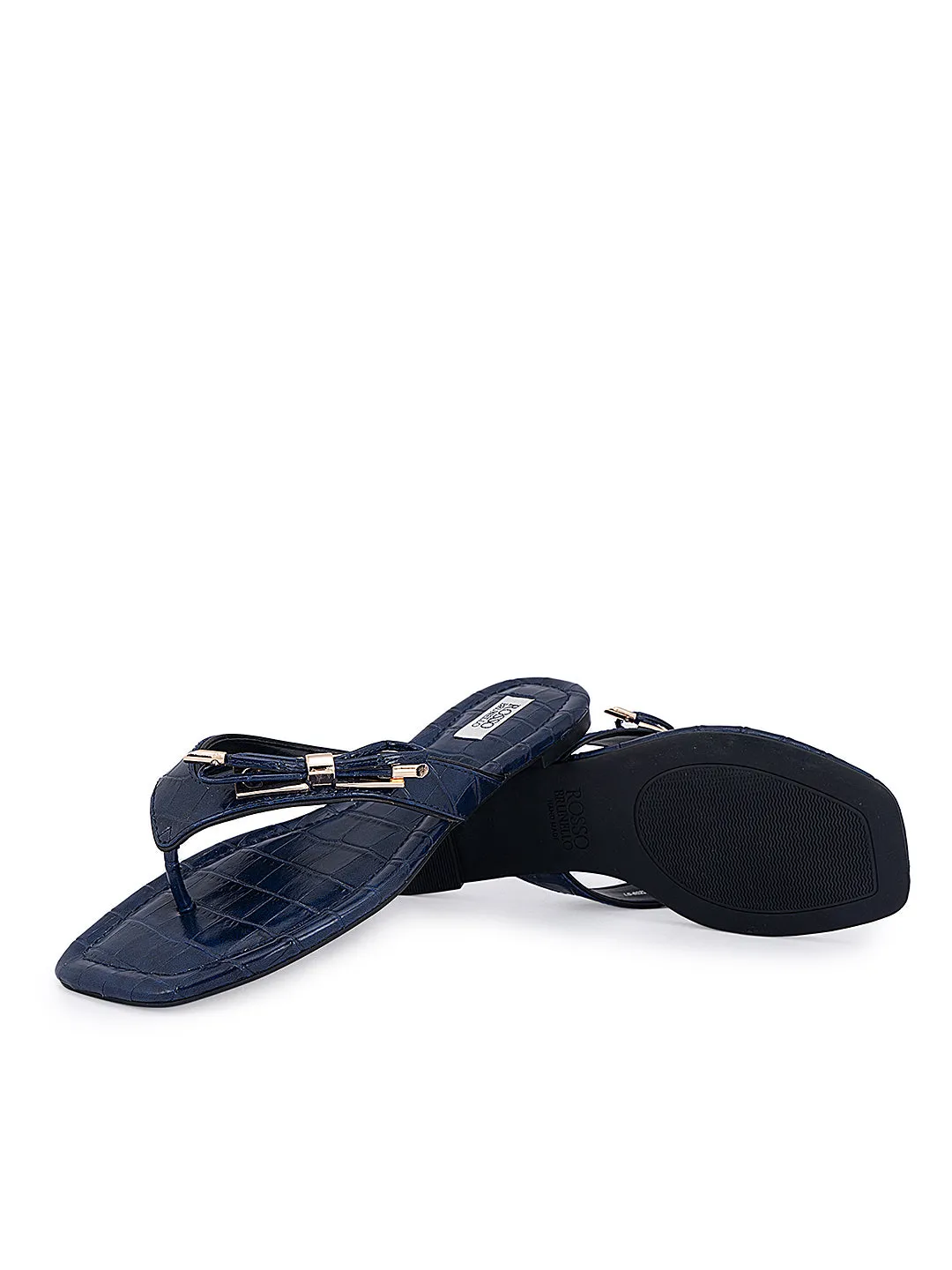 Navy Croco Textured Flats