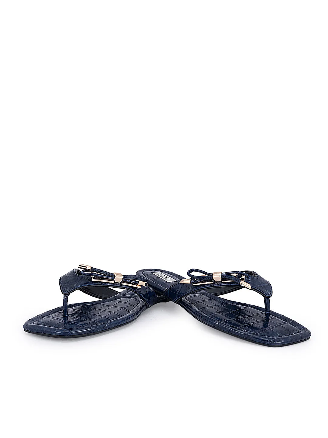 Navy Croco Textured Flats