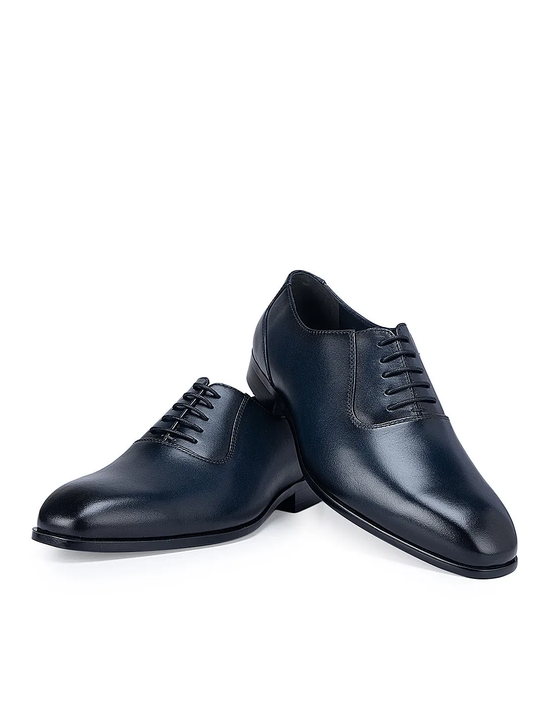 Navy Plain Leather Lace Ups