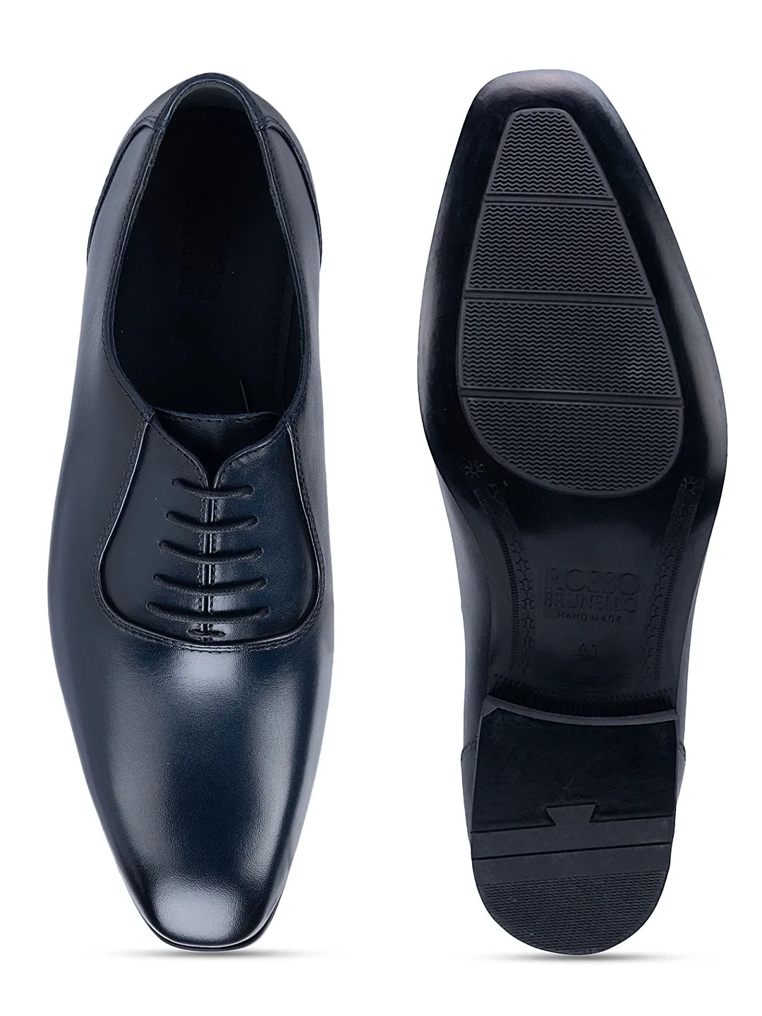 Navy Plain Leather Lace Ups