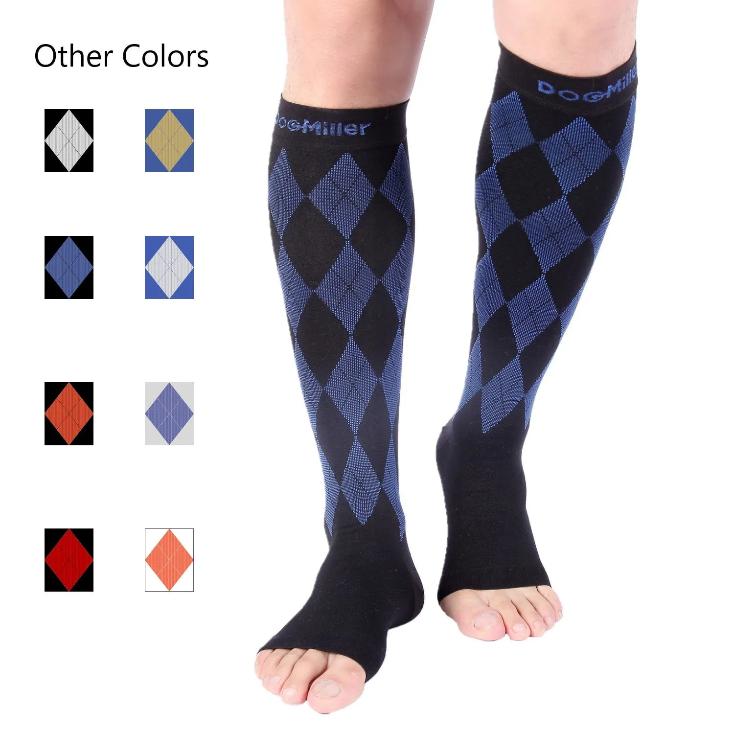 Open Toe Compression Socks 20-30 mmHg Argyle