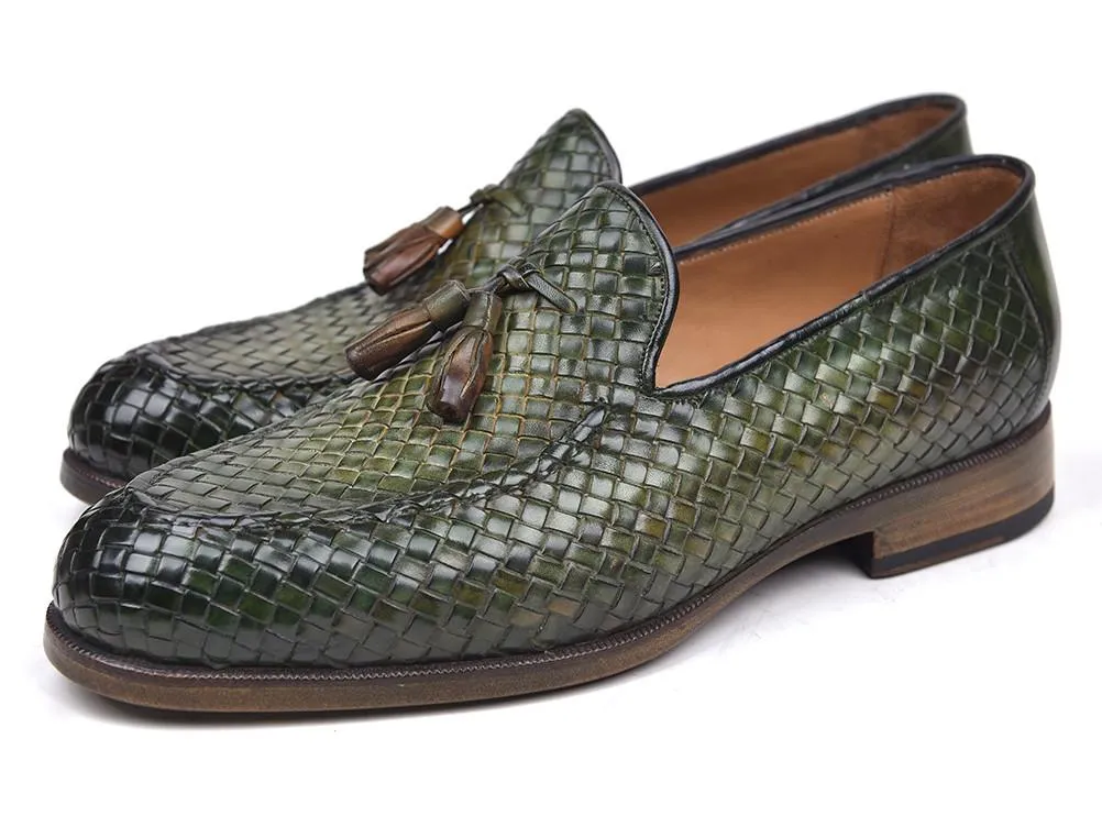 Paul Parkman Woven Leather Tassel Loafers Green Shoes (ID#WVN44-GRN)
