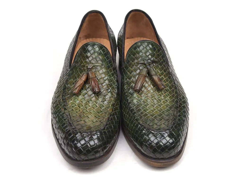 Paul Parkman Woven Leather Tassel Loafers Green Shoes (ID#WVN44-GRN)