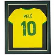 Pele Signed Framed Yellow Brazil Soccer Jersey BAS