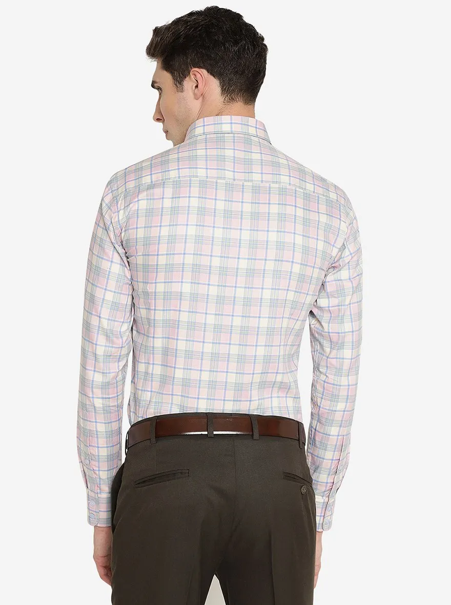Pink Checked Slim Fit Formal Shirt | Metal