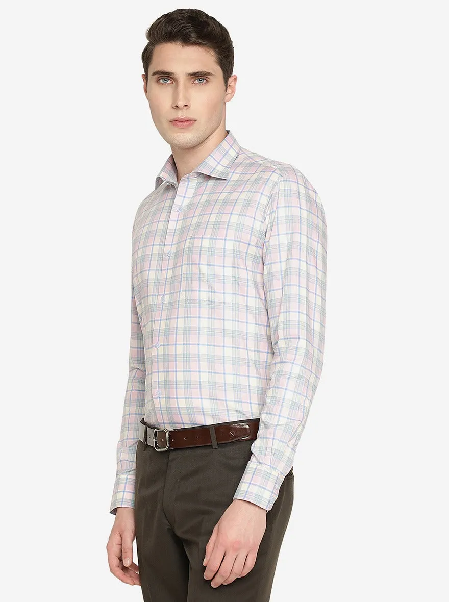 Pink Checked Slim Fit Formal Shirt | Metal