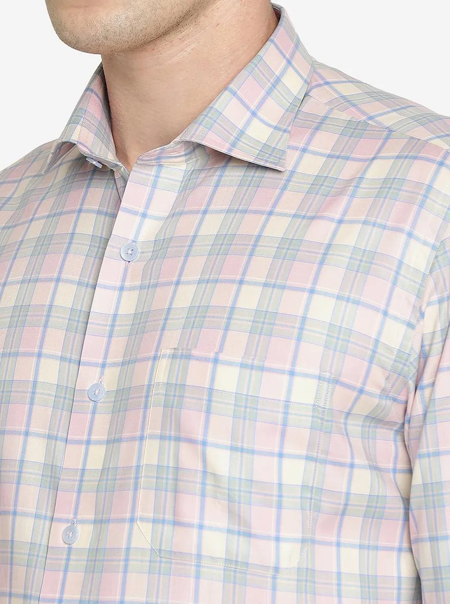 Pink Checked Slim Fit Formal Shirt | Metal