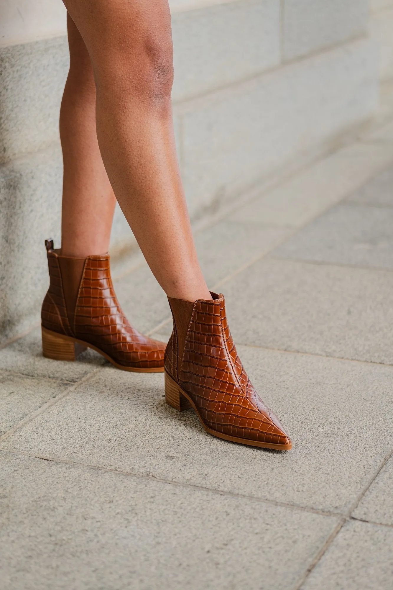 River Croco Leather Ankle Boot Tan