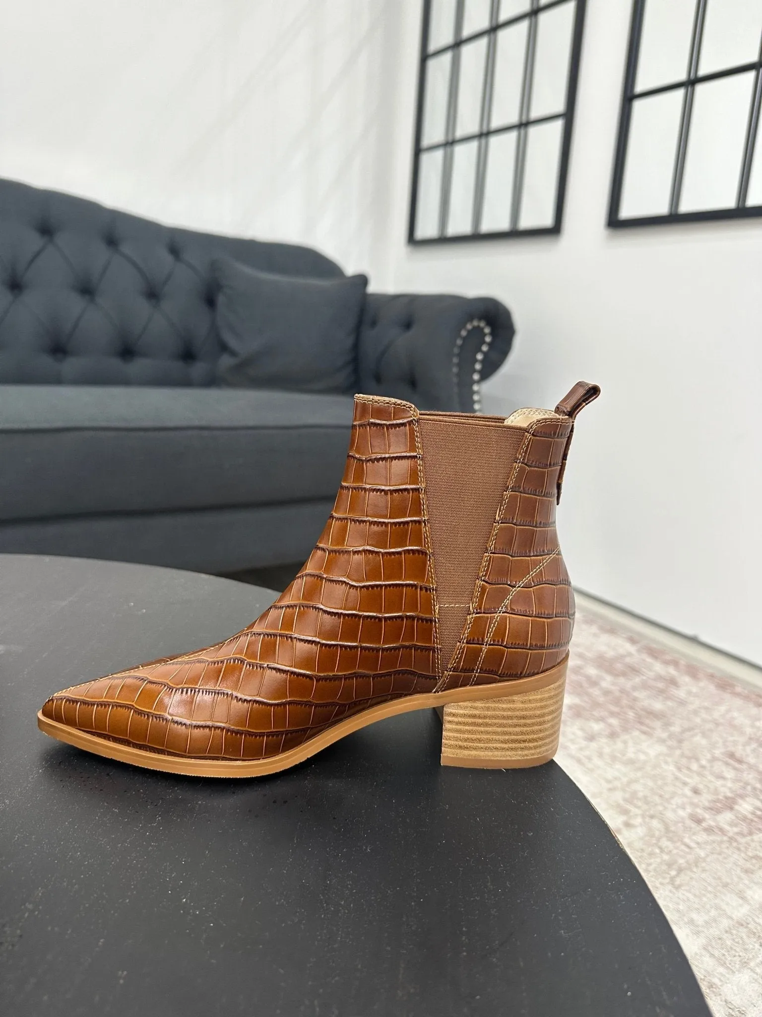 River Croco Leather Ankle Boot Tan