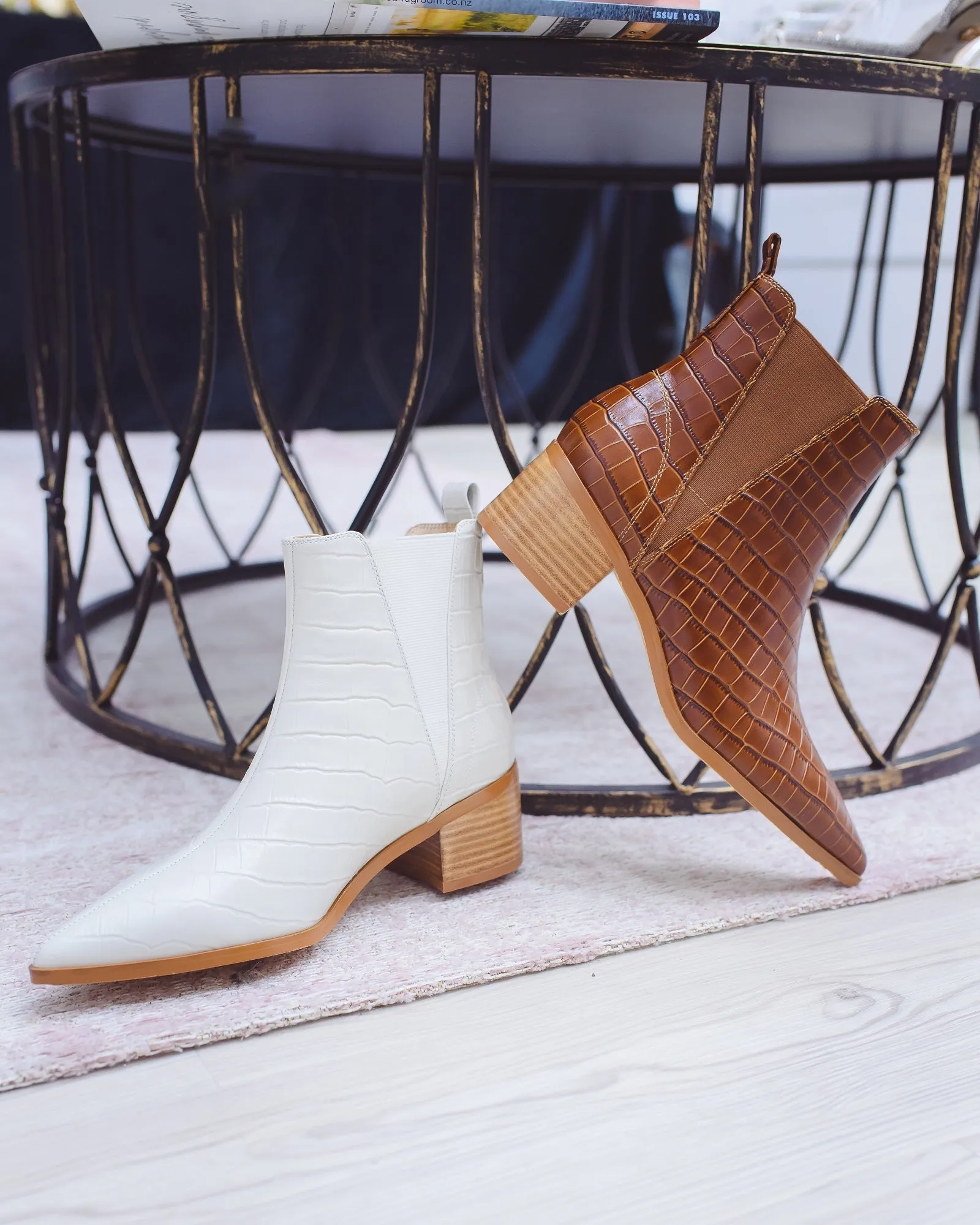 River Croco Leather Ankle Boot Tan