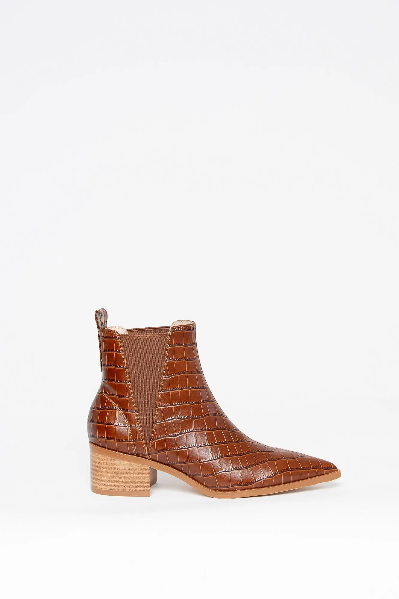 River Croco Leather Ankle Boot Tan