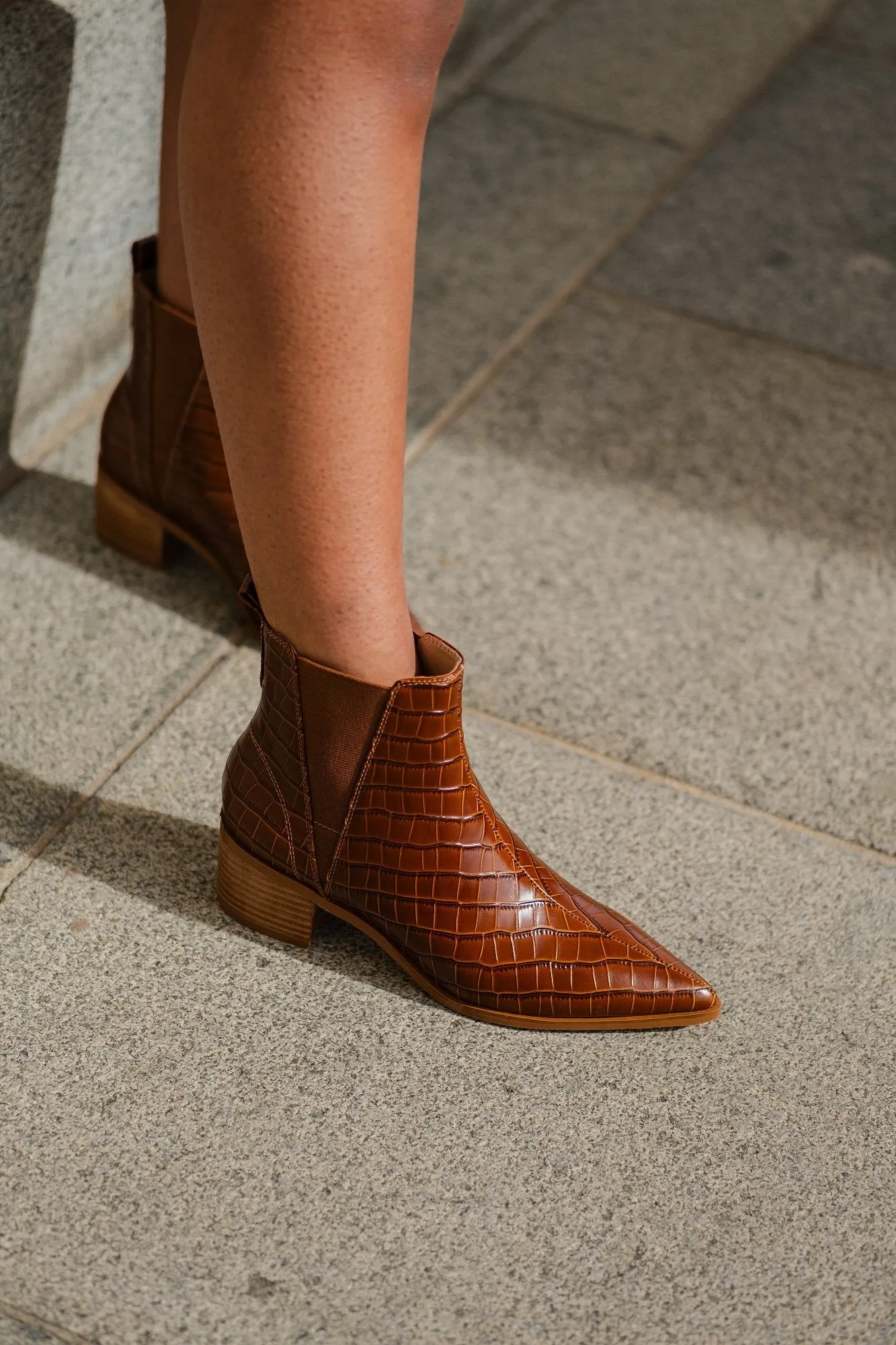 River Croco Leather Ankle Boot Tan