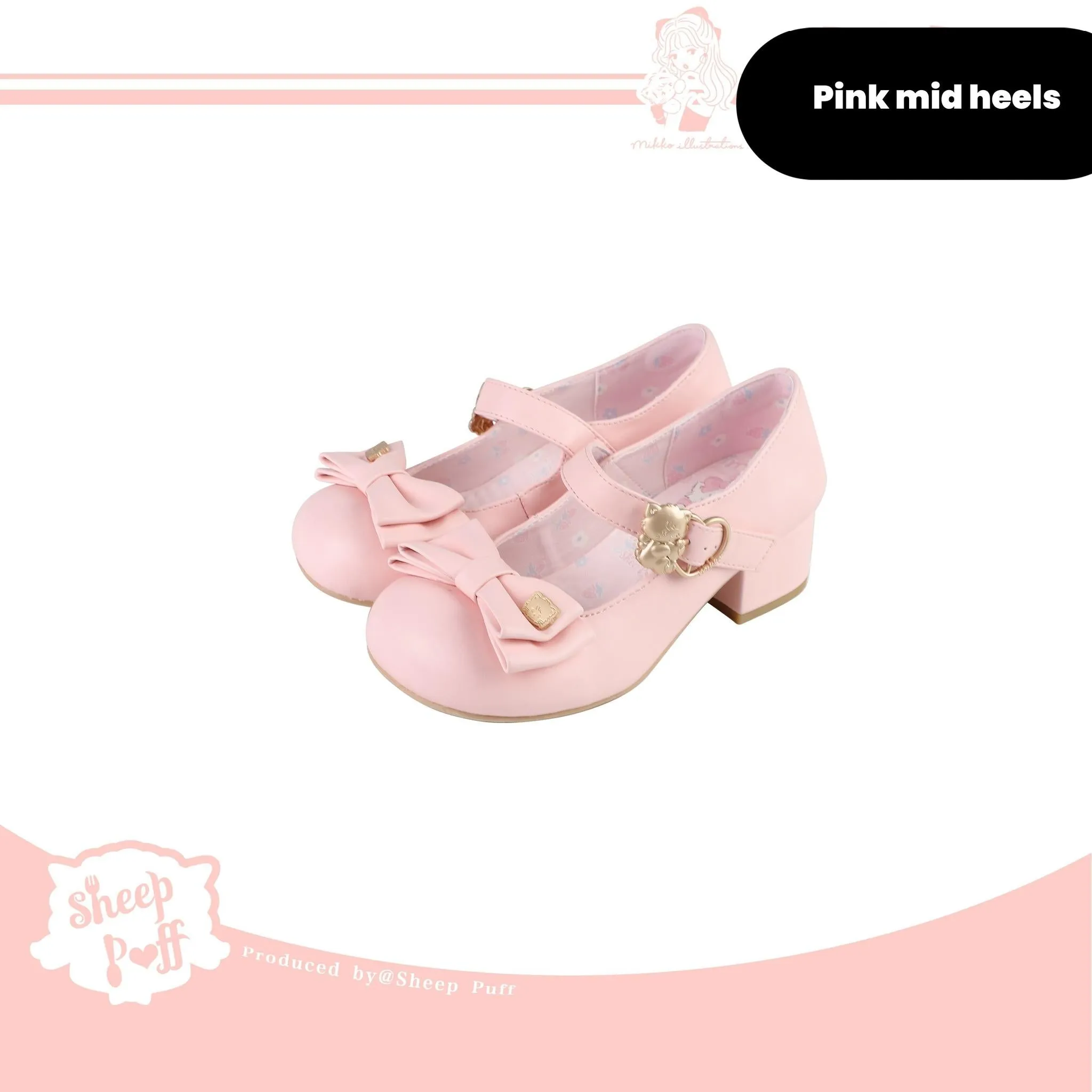Sheep Puff~Mikko Hug~Sweet Lolita Shose Round Toe Lolitta Heels Butterfly Bow