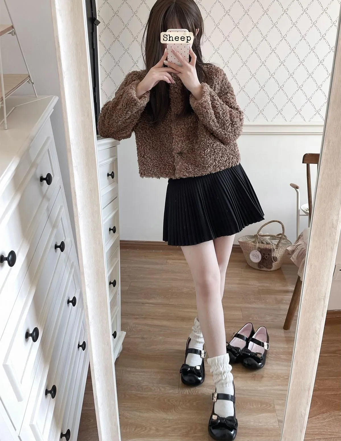 Sheep Puff~Mikko Hug~Sweet Lolita Shose Round Toe Lolitta Heels Butterfly Bow