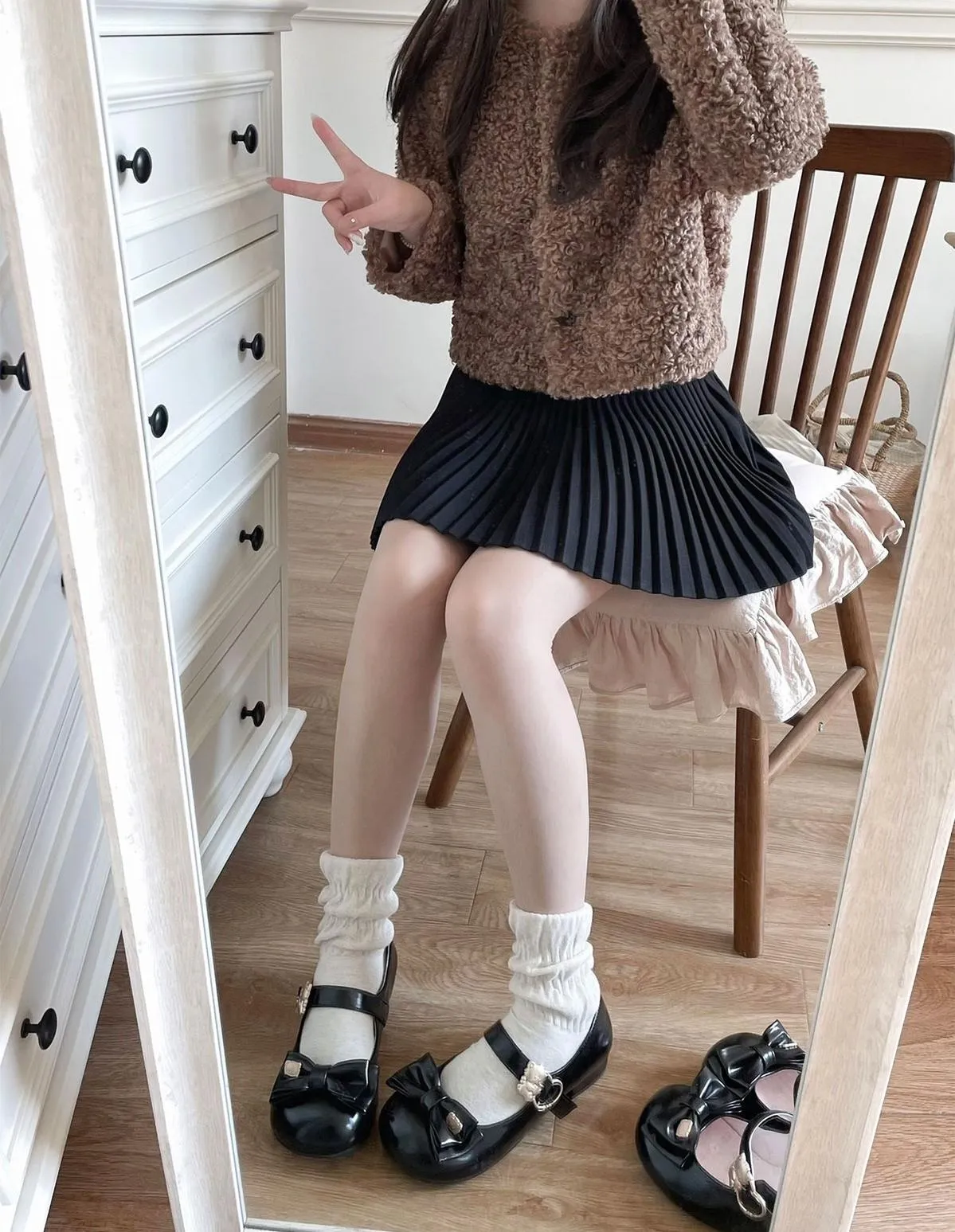 Sheep Puff~Mikko Hug~Sweet Lolita Shose Round Toe Lolitta Heels Butterfly Bow