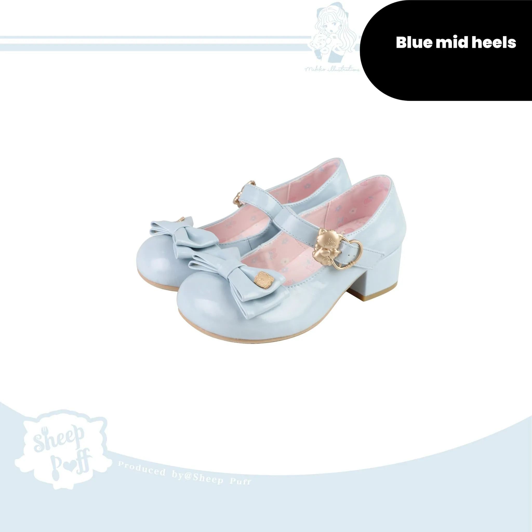 Sheep Puff~Mikko Hug~Sweet Lolita Shose Round Toe Lolitta Heels Butterfly Bow
