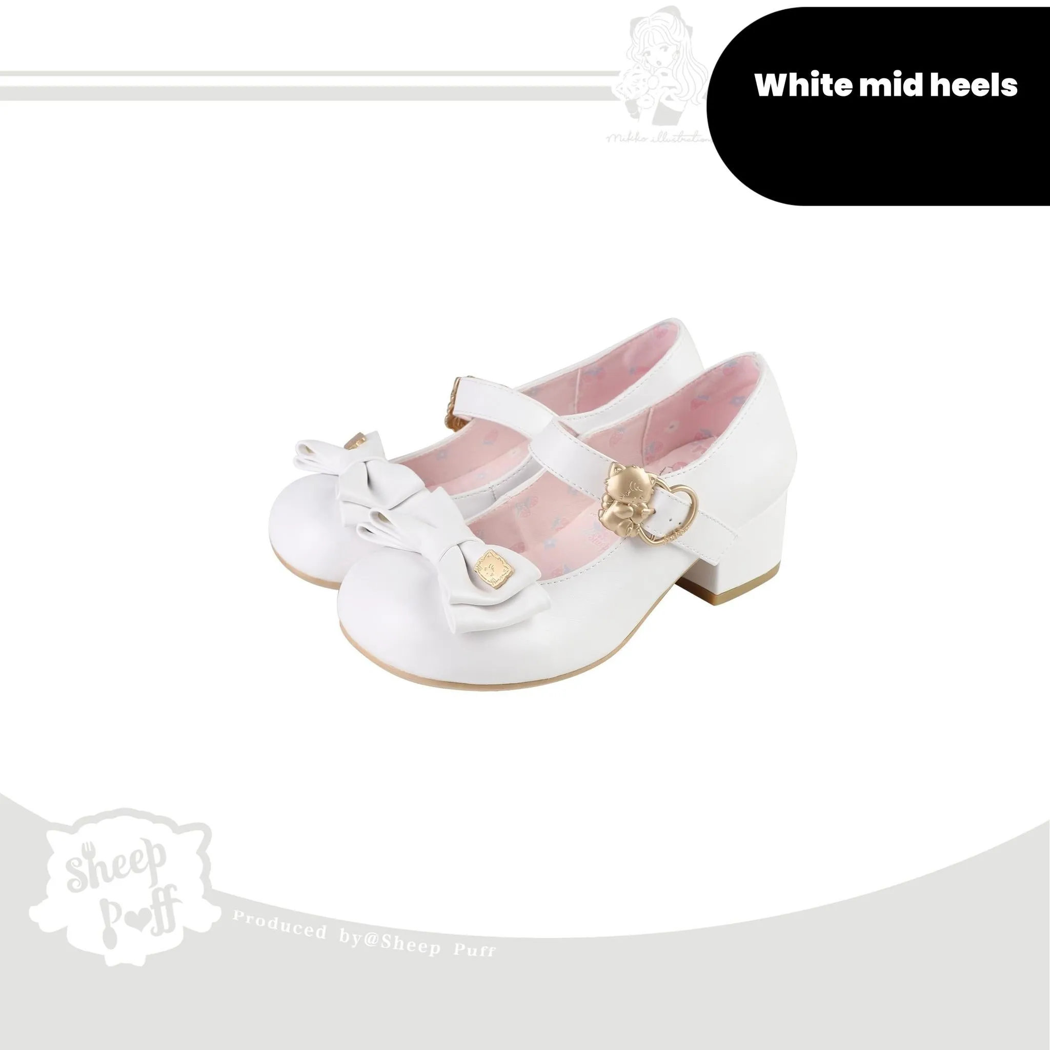 Sheep Puff~Mikko Hug~Sweet Lolita Shose Round Toe Lolitta Heels Butterfly Bow