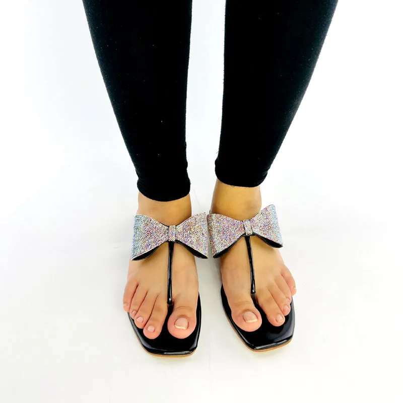 Shiny Rhinestone Bow Thong Flat Sandal #10400 #22