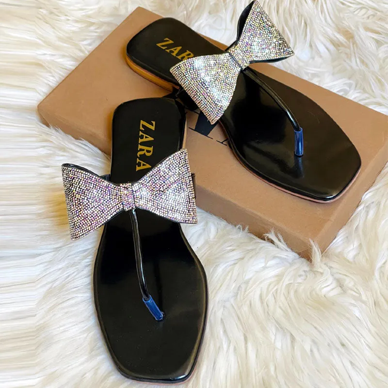 Shiny Rhinestone Bow Thong Flat Sandal #10400 #22