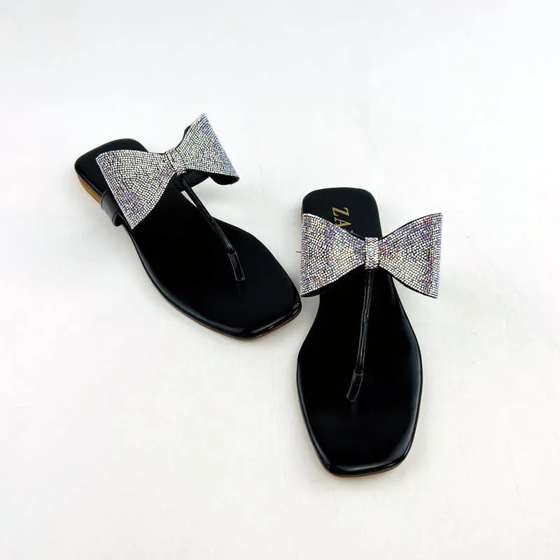 Shiny Rhinestone Bow Thong Flat Sandal #10400 #22
