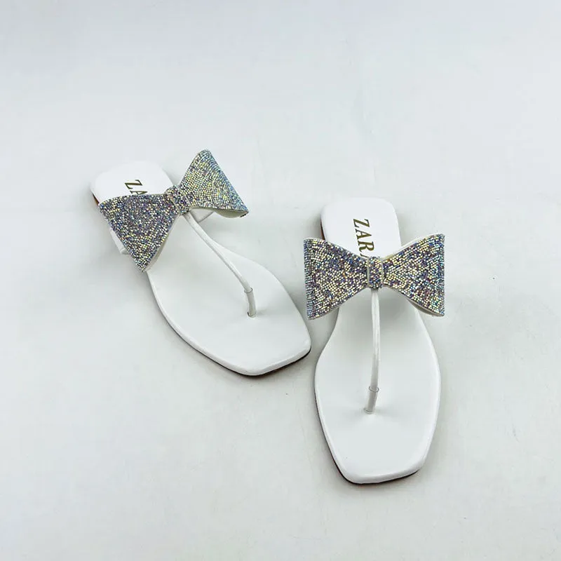 Shiny Rhinestone Bow Thong Flat Sandal #10400 #22