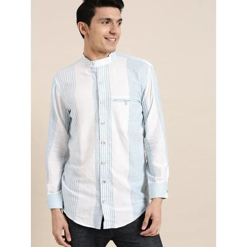 Striped Khadi Men Shirt - Blue
