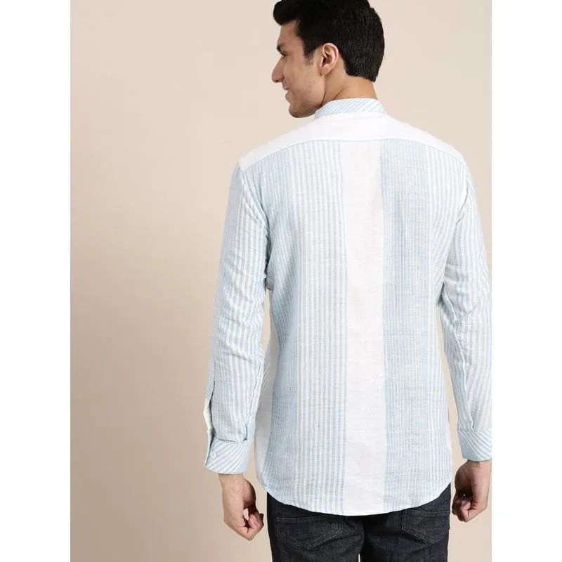 Striped Khadi Men Shirt - Blue