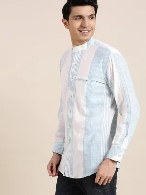 Striped Khadi Men Shirt - Blue