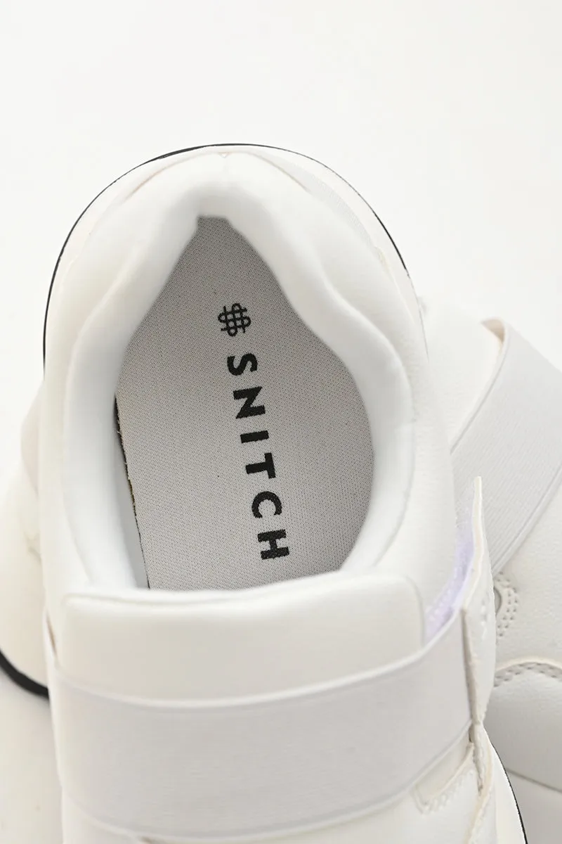 White Elasticated Solid Sneakers