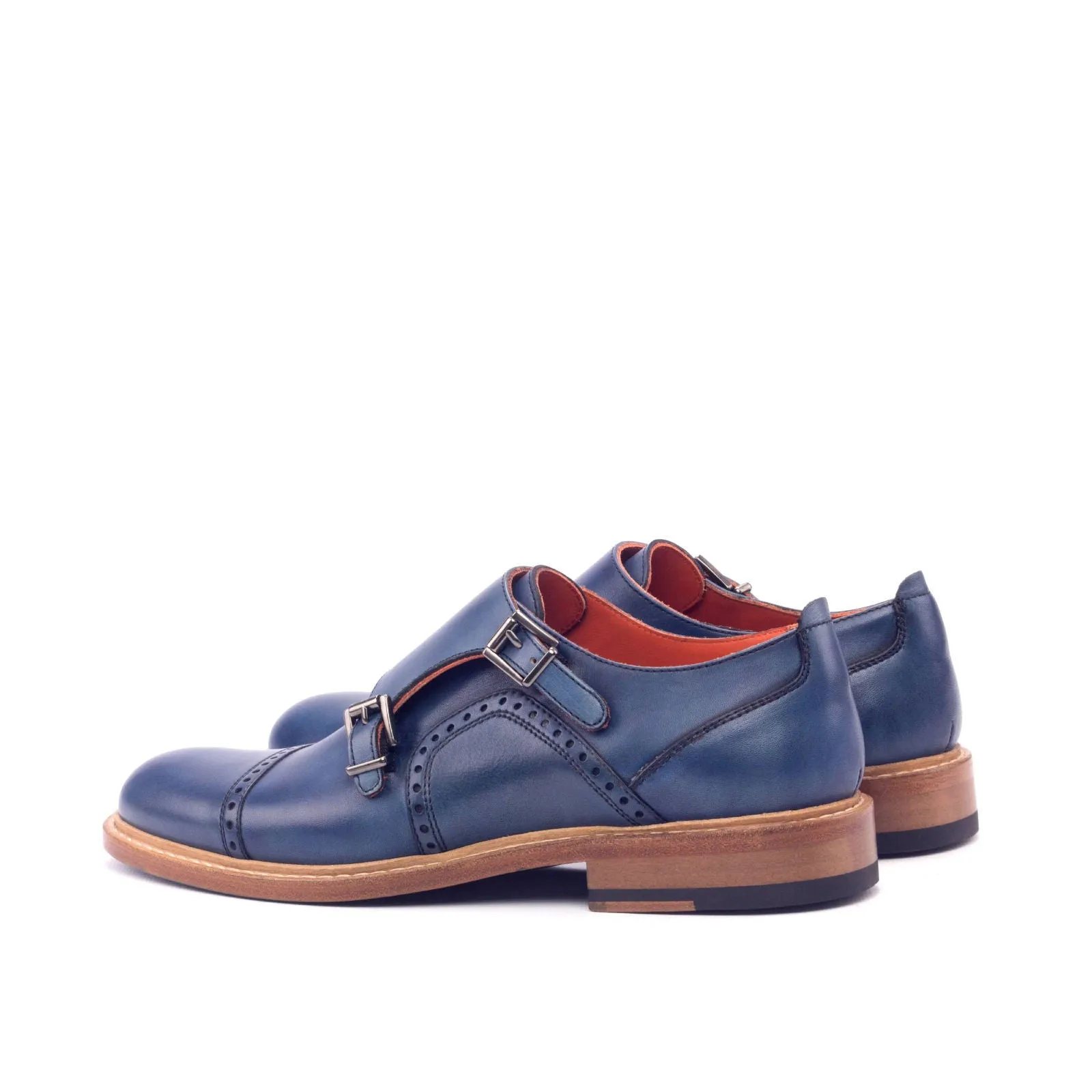 Women's Double Monk Leather Shoes Blue 3045