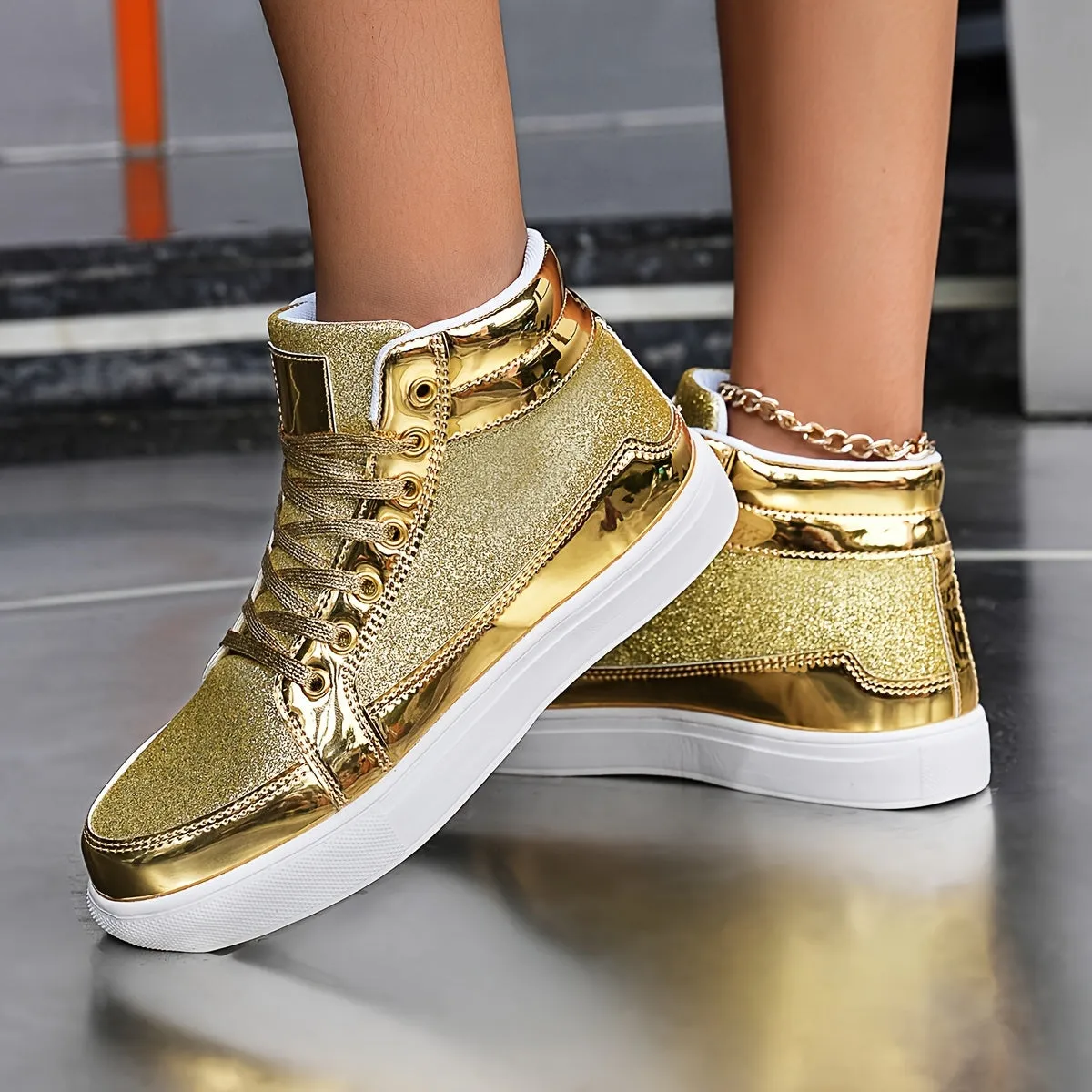 Women's Silvery Grey High Top Skate Shoes |Flat Wear Resistance Non Slip Sneakers