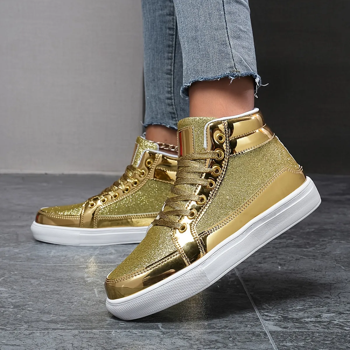 Women's Silvery Grey High Top Skate Shoes |Flat Wear Resistance Non Slip Sneakers