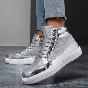 Women's Silvery Grey High Top Skate Shoes |Flat Wear Resistance Non Slip Sneakers